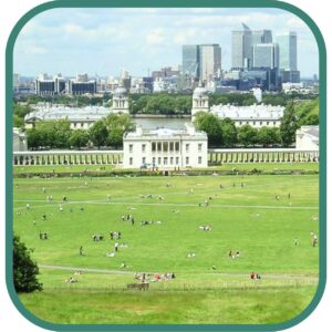 Greenwich Park and Royal Observatory skyline view over London