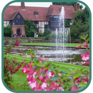 RHS Wisley gardens glasshouse and landscaped planting in Surrey